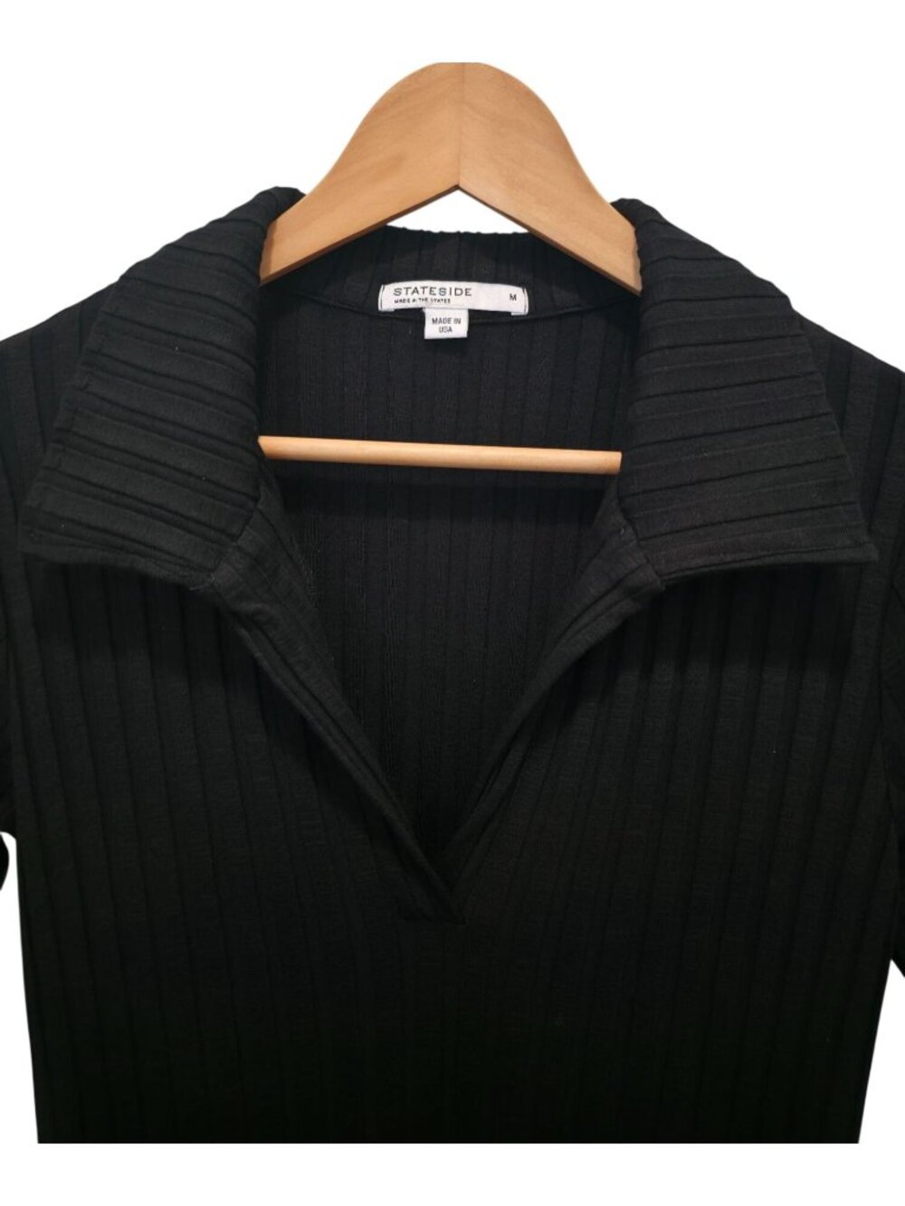 Anthropologie x Stateside Black Ribbed V-Neck Maxi Dress w/ Side Slits Sz M - Picture 6 of 9